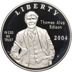 1 доллар 2004 года P США «125 лет лампочке — Томас Эдисон» — Фото №1