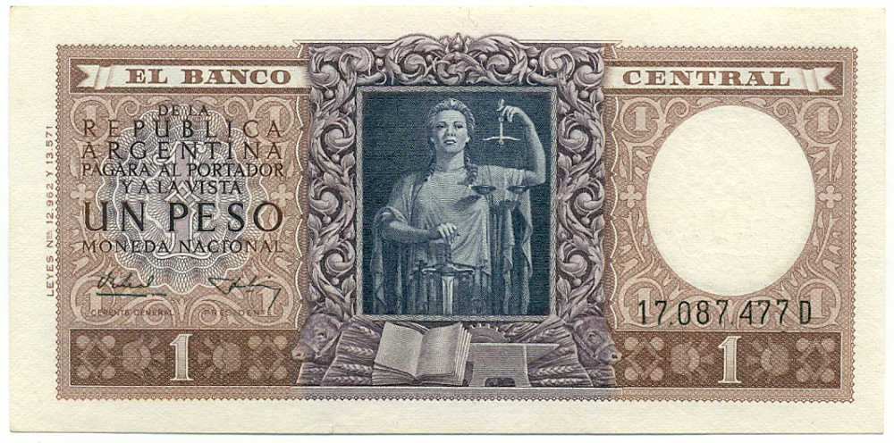 1 песо 1956 года Аргентина — Фото №1