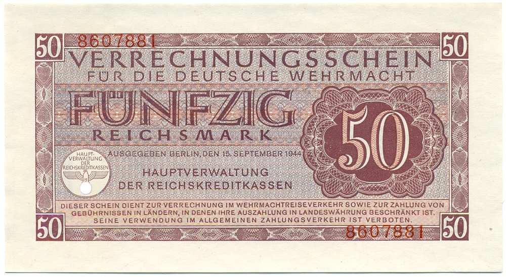 50 рейхсмарок 1944 года Германия (Вооруженные силы Германии) — Фото №1