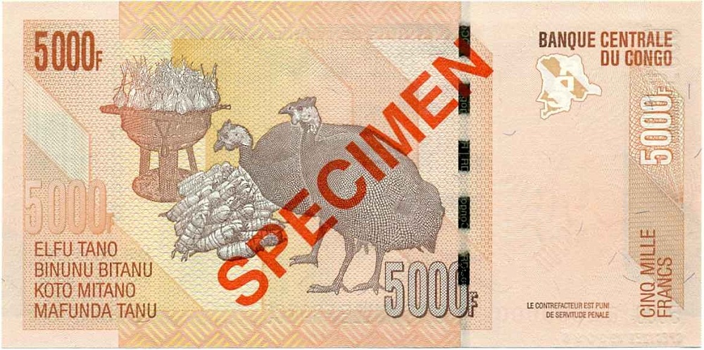 5000 франков 2013 года Конго (ДРК) (Образец) — Фото №2