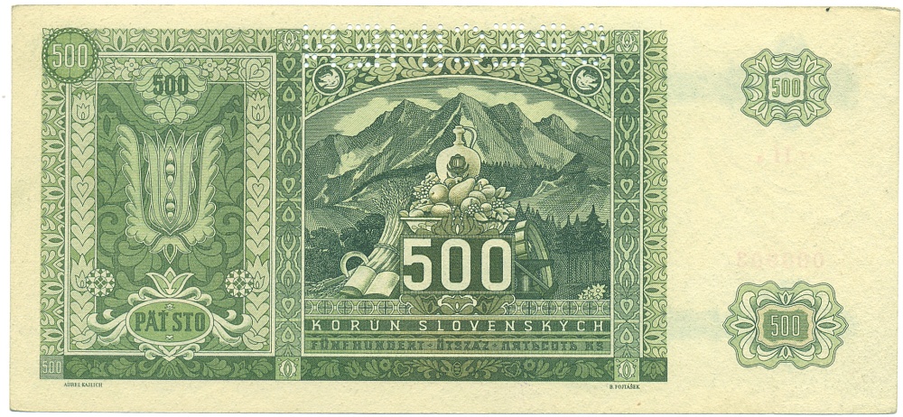 500 крон 1941 года Словакия (ОБРАЗЕЦ) — Фото №2
