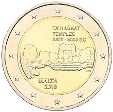 2 евро 2019 года F Мальта «Доисторические места Мальты — Храм Та-Хаджрат» — Фото №1