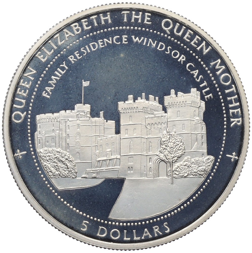 5 долларов 1997 года Кирибати «Королева Елизавета (Королева-мать) — Семейная резиденция Виндзорский замок» — Фото №1