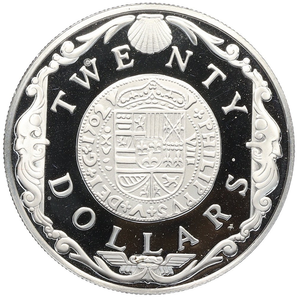 20 долларов 1985 года Британские Виргинские острова «Сокровища затонувших кораблей — Золотой дублон» — Фото №1