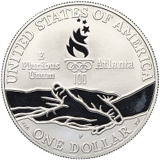 1 доллар 1995 года Р США «XXVI летние Олимпийские Игры 1996 в Атланте — Гимнастика» — Фото №2