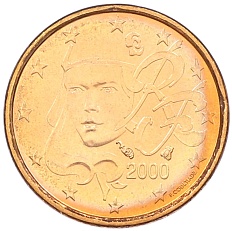 1 евроцент 2000 года Франция — Фото №1