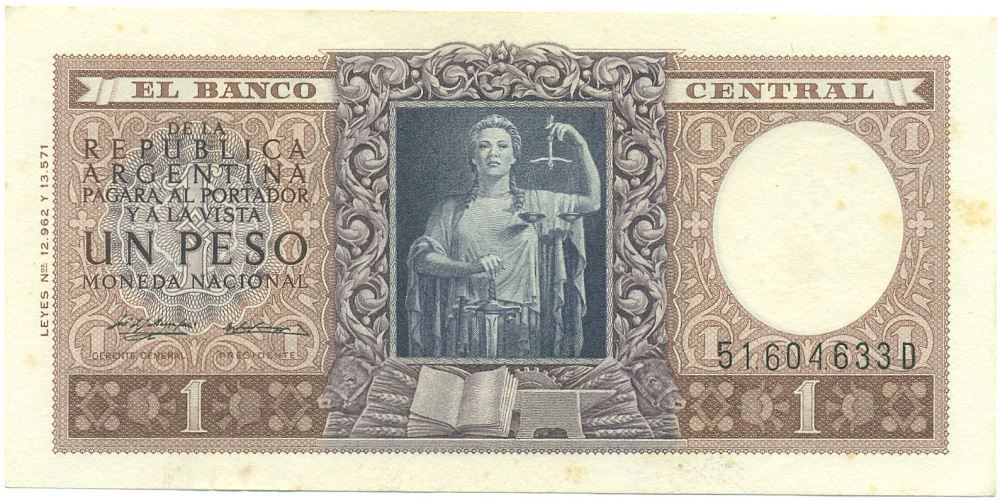 1 песо 1955-1956 года Аргентина — Фото №1