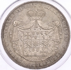 2 талера 1856 года Вальдек-Пирмонт (Георг Виктор) в слабе PCGS (AU55) — Фото №2