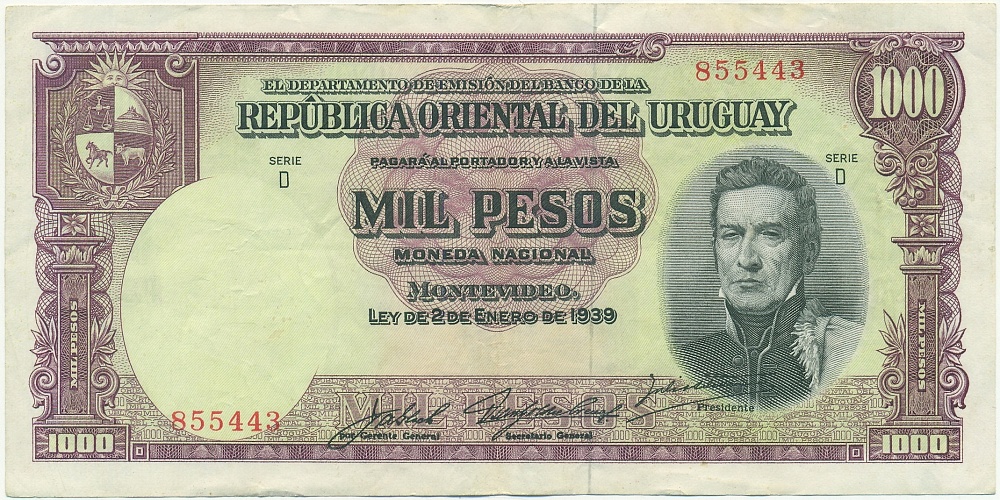 1000 песо 1939 года Уругвай — Фото №1