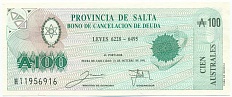 100 аустралей 1991 года Аргентина — Провинция Сальта — Фото №1
