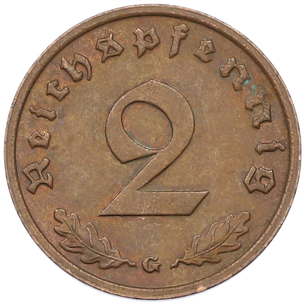 2 рейхспфеннига 1939 года G Германия — Фото №2