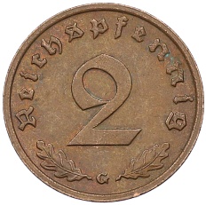 2 рейхспфеннига 1939 года G Германия — Фото №2