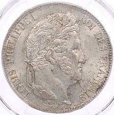 5 франков 1834 года W Франция (Луи Филипп I) в слабе PCGS (MS62) — Фото №1