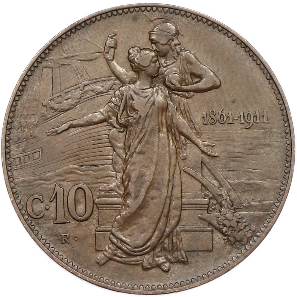 10 чентезимо 1911 года Италия «50 лет Королевству» — Фото №1