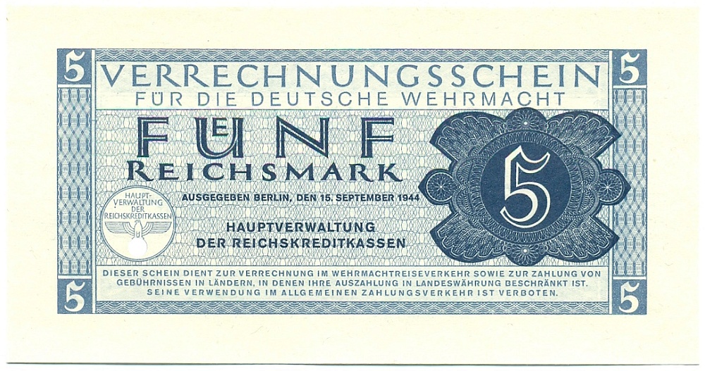 5 рейхсмарок 1944 года Германия (Вооруженные силы Германии) — Фото №1