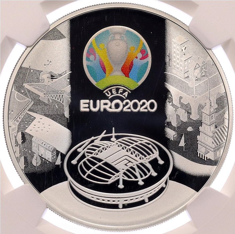 3 рубля 2021 года СПМД «Чемпионат Европы по футболу УЕФА 2020» в слабе NGC (PF69 ULTRA CAMEO) — Фото №1
