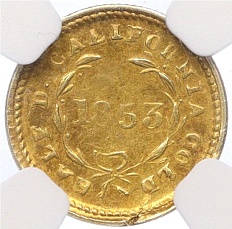 1/2 доллара 1853 года США (Калифорния) в слабе NGC (AU55) — Фото №2