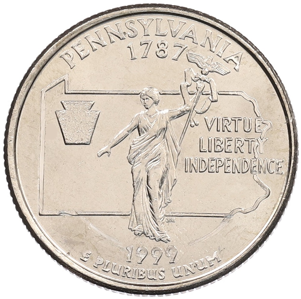 1/4 доллара (25 центов) 1999 года Р США «Штаты и территории — Пенсильвания» — Фото №1