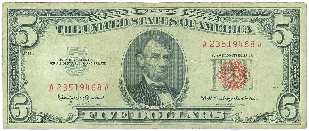 5 долларов 1963 года США — Фото №1