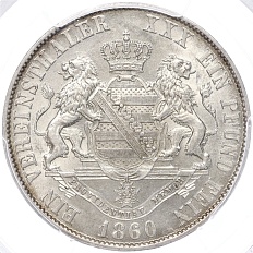 1 союзный талер 1860 года Саксония — в слабе PCGS (MS62) — Фото №2