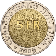 5 франков 2000 года Швейцария «150 лет Швейцарской национальной монетной системе» — Фото №2