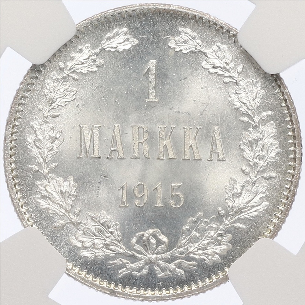 1 марка 1915 года Русская Финляндия — в слабе NGC (MS66) — Фото №1