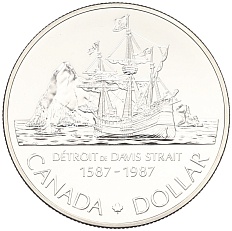 1 доллар 1987 года Канада «400 лет открытию пролива Дейвиса» — Фото №1
