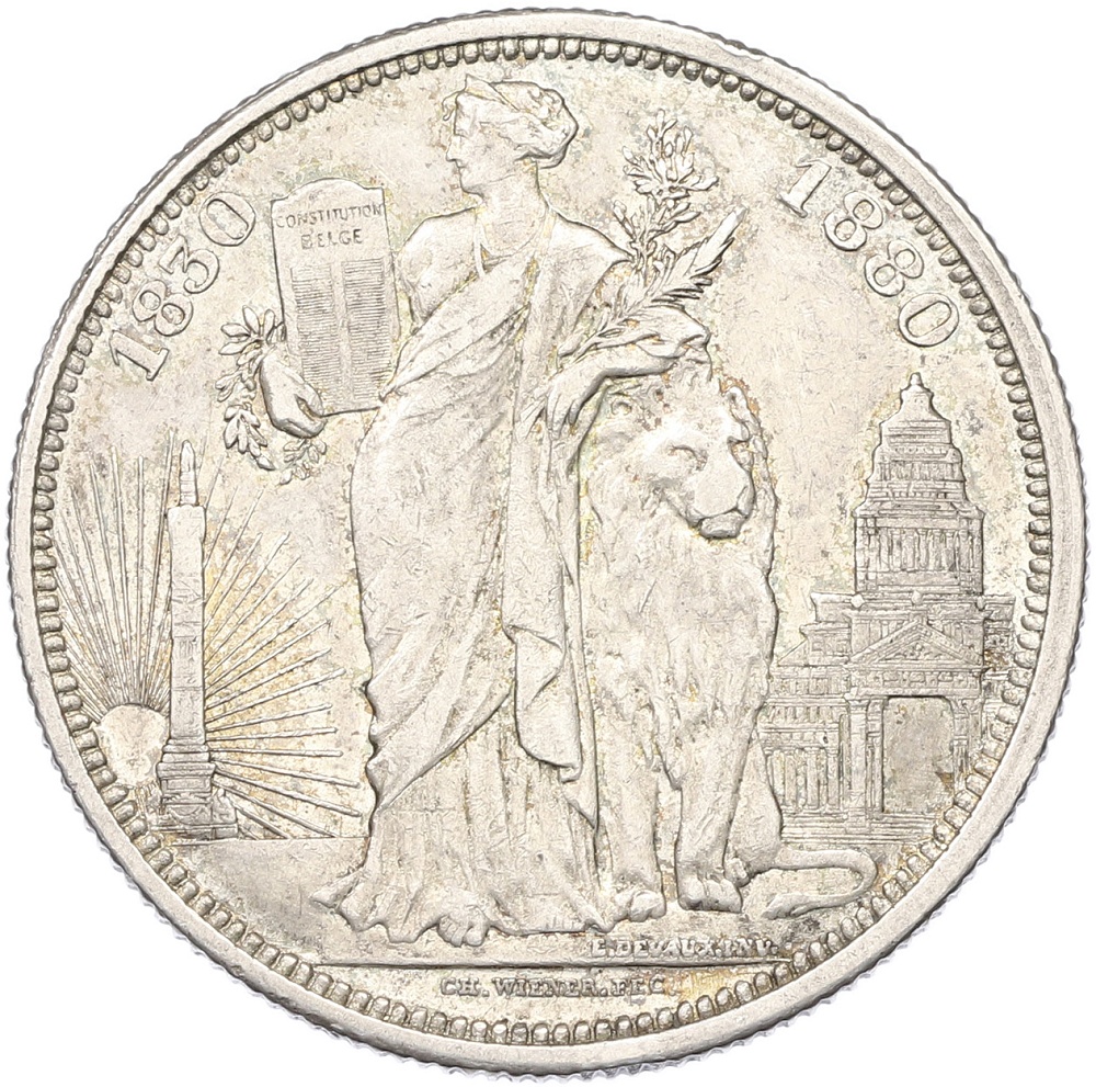 5 франков 1880 года Бельгия «50 лет Независимости» — Фото №1