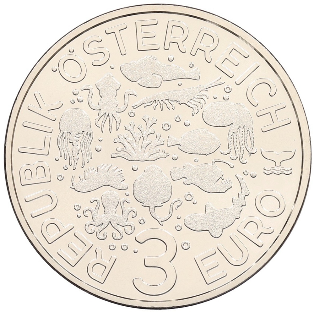 3 евро 2025 года Австрия «Светящаяся морская жизнь — Ложный каменный окунь» — Фото №2