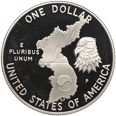 1 доллар 1991 года Р США «38 лет Корейской войне» — Фото №2