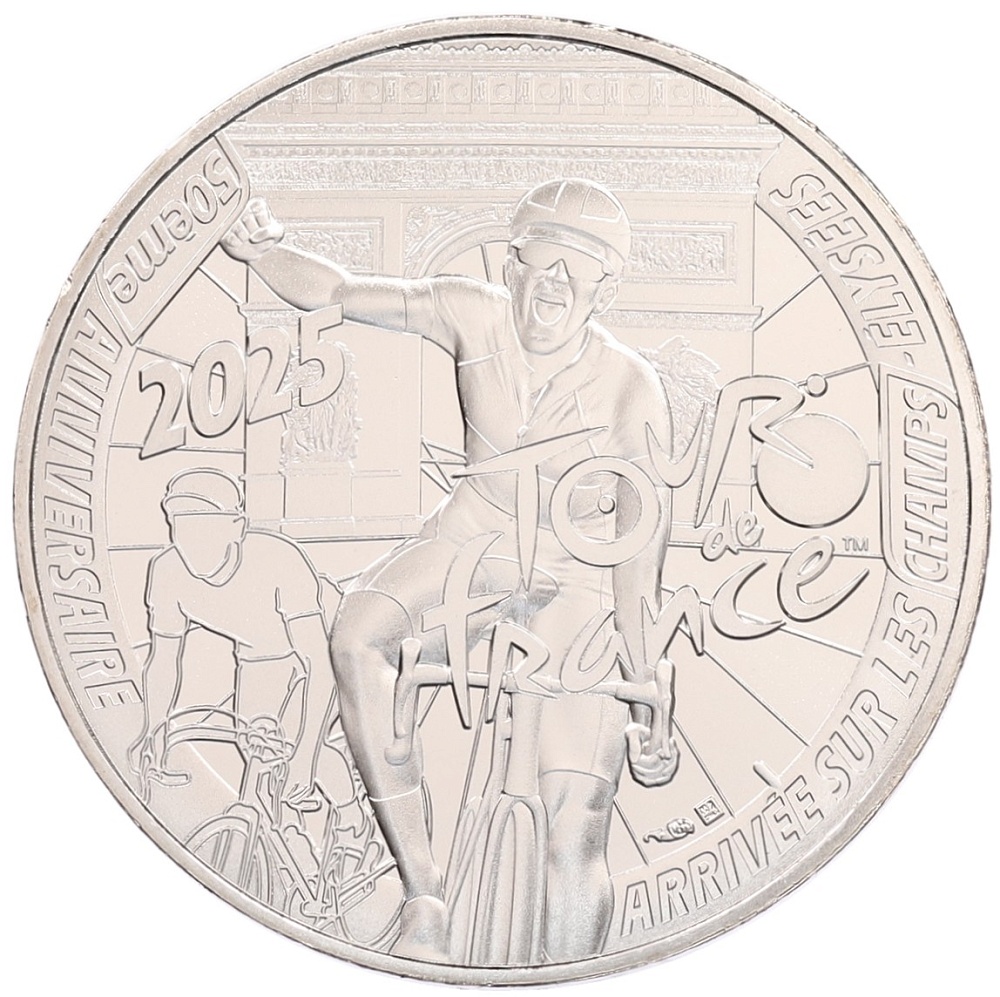 10 евро 2025 года Франция «50 лет финишу Тур де Франс 1975 на Елисейских Полях» (в буклете) — Фото №1