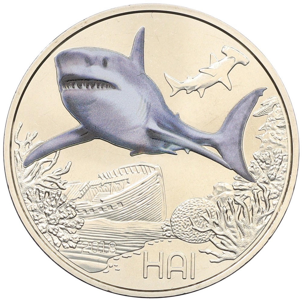 3 евро 2018 года Австрия «Животные со всего мира — Акула» — Фото №1