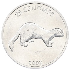 25 сантимов 2002 года Конго (ДРК) «Животные — Ласка» — Фото №1