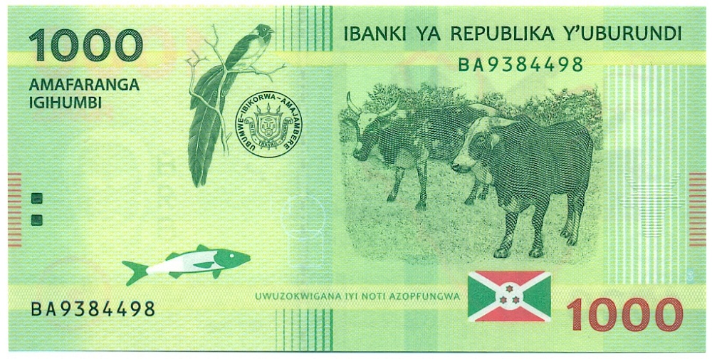 1000 франков 2015 года Бурунди — Фото №1