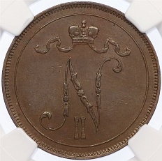 10 пенни 1910 года Русская Финляндия — в слабе NGC (MS63BN) — Фото №2