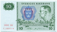 10 крон 1990 года Швеция — Фото №1