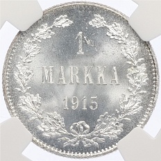 1 марка 1915 года Русская Финляндия — в слабе NGC (MS65) — Фото №1