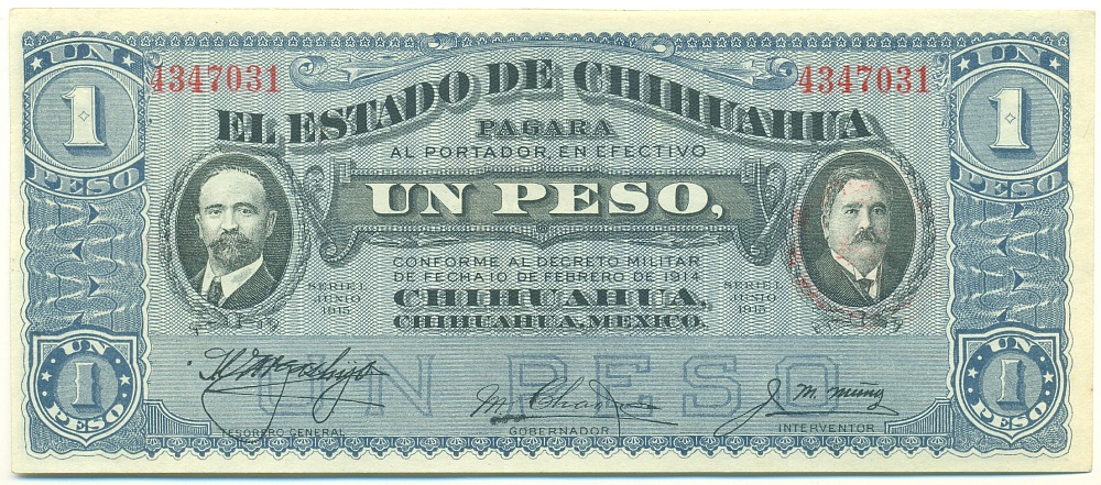 1 песо 1915 года Мексика (Штат Чиуауа) — Фото №1