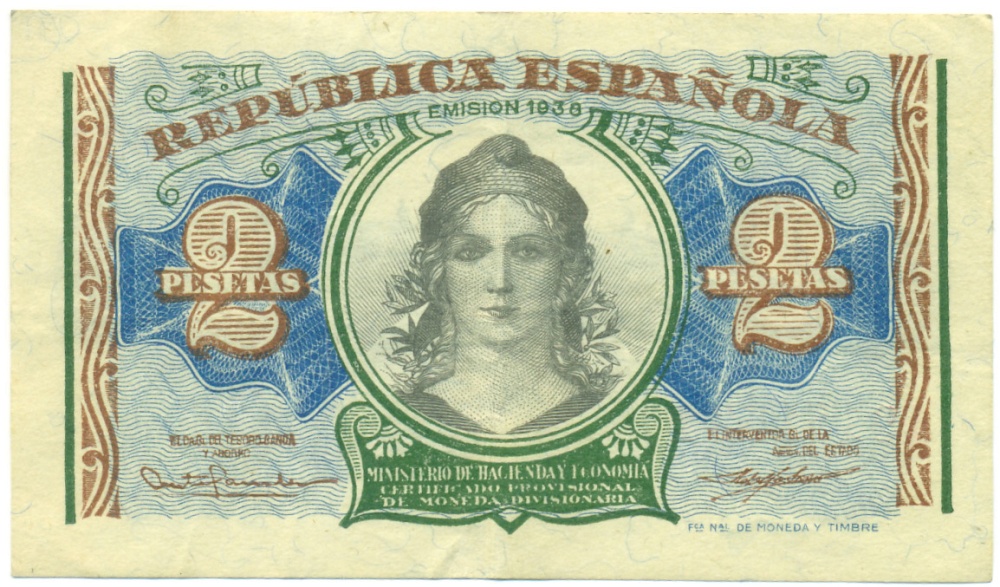 2 песеты 1938 года Испания — Фото №1