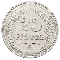 25 пфеннигов 1910 года F Германия — Фото №2