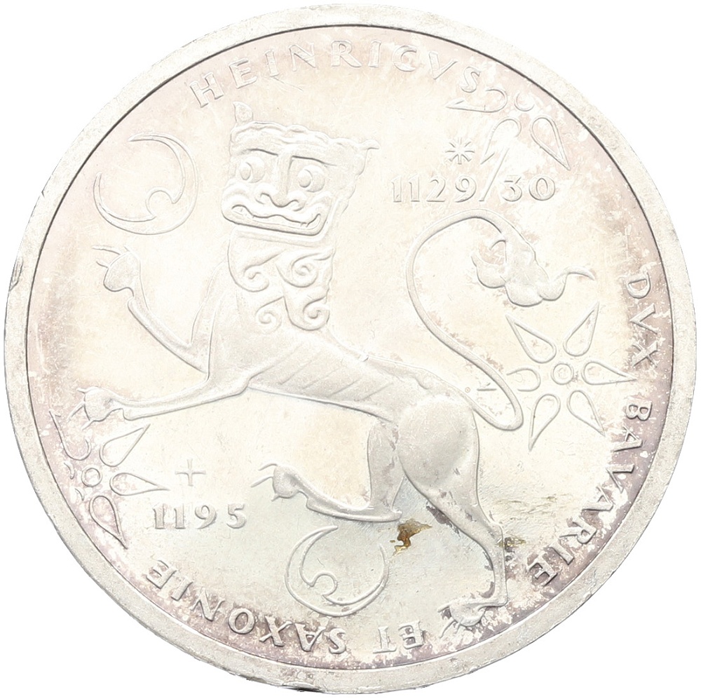10 марок 1995 года F Германия «800 лет со дня смерти Генриха Льва» — Фото №1