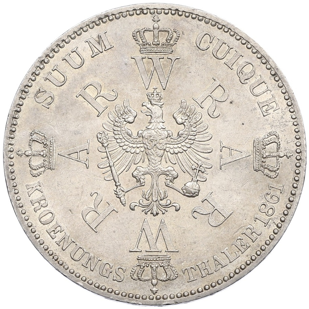 1 талер 1861 года Пруссия «Коронация Вильгельма I и Августы» — Фото №2
