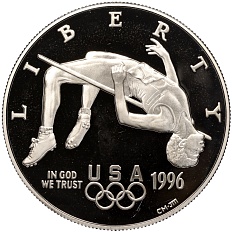 1 доллар 1996 года Р США «XXVI летние Олимпийские Игры 1996 в Атланте — Прыжки в высоту» — Фото №1