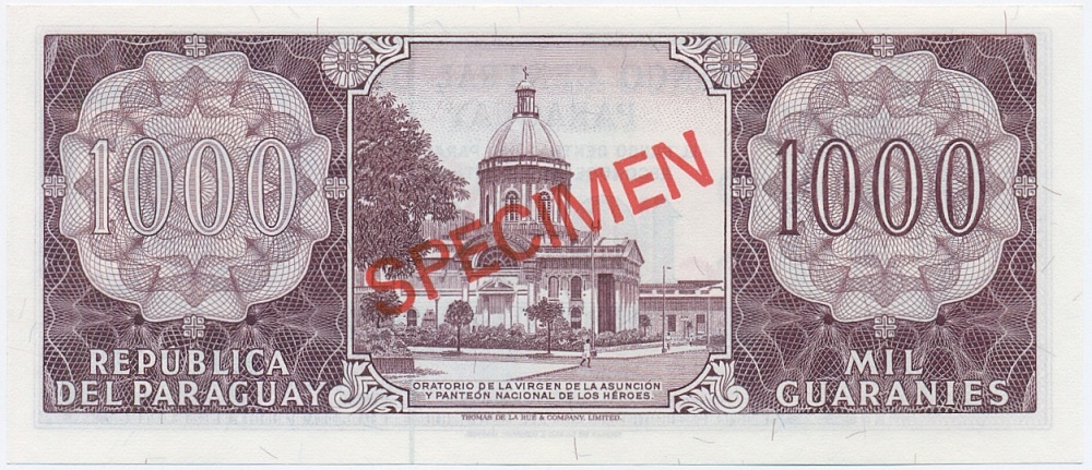1000 гуарани 1952 года Парагвай (Образец) — Фото №2