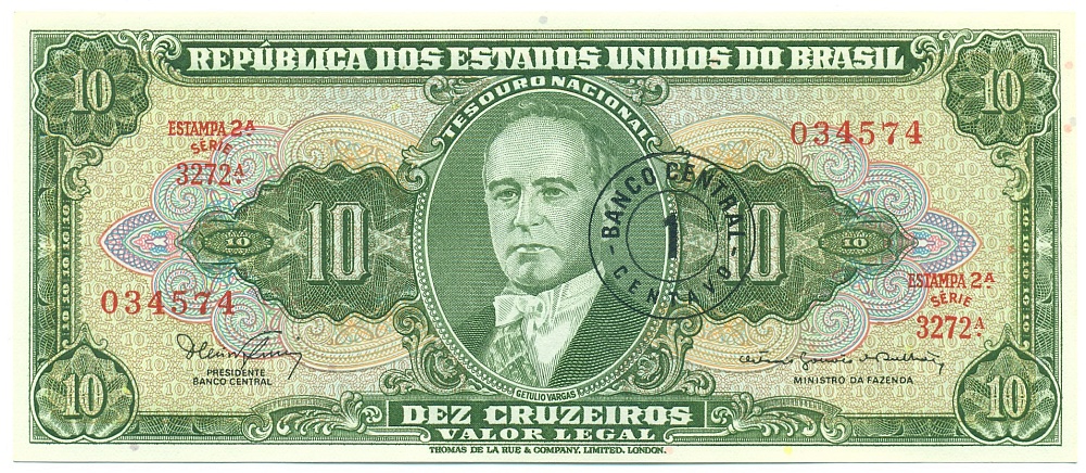 1 сентаво 1966 года Бразилия (Надпечатка на 10 крузейро) — Фото №1