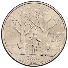 1/4 доллара (25 центов) 2001 года P США «Штаты и территории — Вермонт» — Фото №1