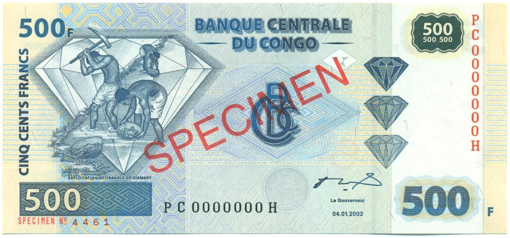 500 франков 2002 года Конго (ДРК) (Образец) — Фото №1