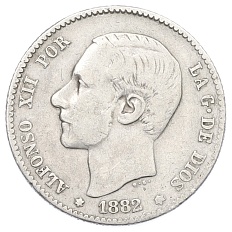1 песета 1882 года Испания — Фото №1