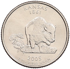 1/4 доллара (25 центов) 2005 года D США «Штаты и территории — Канзас» — Фото №1