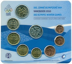 Набор из 8 евромонет 2010 года Словакия «XXI зимние Олимпийские игры в Ванкувере» (с жетоном) — Фото №1
